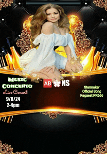 a poster for a music concert with a woman in a white dress