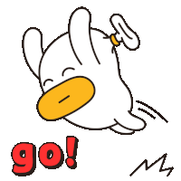 a cartoon of a duck with the word go in red letters