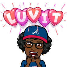 a cartoon of a woman wearing a hat that says atlanta braves on it