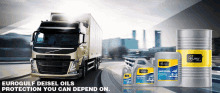 an advertisement for eurogulf diesel oils shows a truck driving down a road