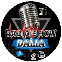 a logo for radio show dalia with a microphone and social media icons