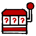 a cartoon drawing of a slot machine with three question marks on the slots .