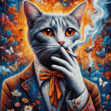 a painting of a cat smoking a cigarette