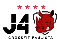 a logo for j4 crossfit paulista has a red rhino on it