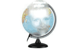 a globe with a woman 's face in it .