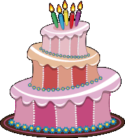 a three tiered birthday cake with candles on top