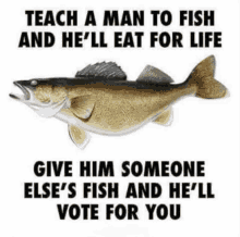 a fish with the words teach a man to fish and he 'll eat for life above it