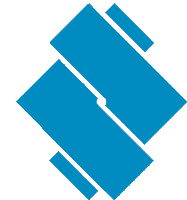 a blue square with a white line going through it on a white background