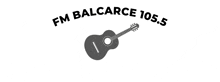 a black and white logo for fm balcarce 105.5 with a guitar