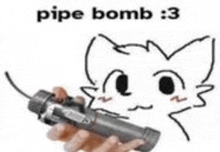 a drawing of a cat holding a pipe bomb with the words pipe bomb : 3 .