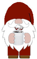 a pixel art drawing of a gnome holding a cup of hot chocolate