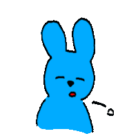 a drawing of a blue bunny with its eyes closed and a red nose