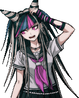 a girl with long hair and horns is wearing a necklace