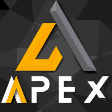 a logo for apex with a yellow triangle and white letters