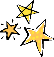 a cartoon drawing of three yellow stars with black outlines on a white background