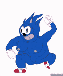 a cartoon drawing of a naked sonic the hedgehog on a white background