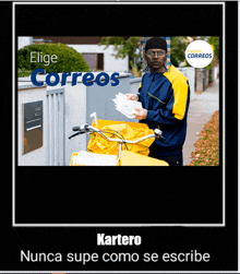 a picture of a man on a bike with the words elige correos written on it