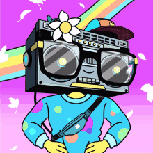 a cartoon character with a boombox on their head