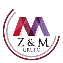 a logo for z & m grupo with a red and purple m