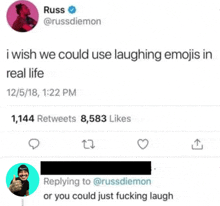 a screenshot of a twitter post by russ