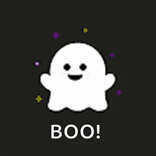 a cartoon ghost with the words boo written below it