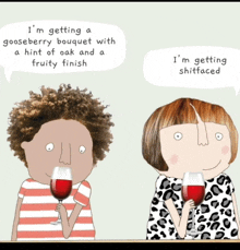 a cartoon of a boy and a girl drinking wine