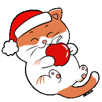 a cartoon of a cat wearing a santa hat holding an apple