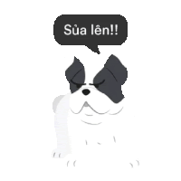 a dog with a speech bubble that says sua len