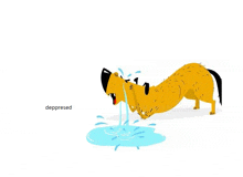 a cartoon illustration of a dog drinking water from a puddle