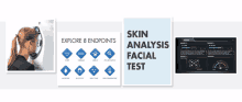 an advertisement for a skin analysis facial test shows a woman getting her face scanned