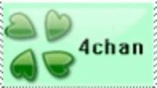 a green background with four green hearts and the word 4chan