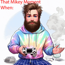 a cartoon of a man with a beard holding a video game controller