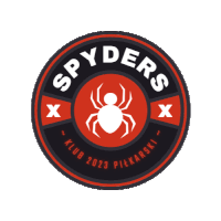 a red and black circle with a spider and the words spyders x klub 2023 piekarski