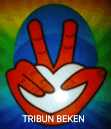 a cartoon drawing of a hand giving a peace sign and the words tribun beker below it