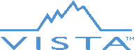 a blue logo for vista with a mountain in the middle