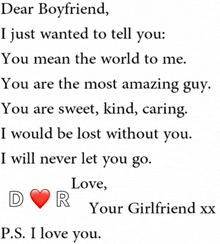 dear boyfriend i just wanted to tell you that you mean the world to me