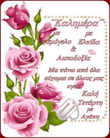 a greeting card with pink roses and a quote in a foreign language