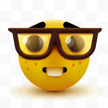 a yellow smiley face wearing glasses with a surprised expression