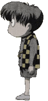 a cartoon of a boy wearing a checkered vest