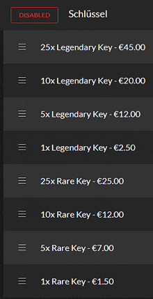 a screenshot of a website showing keys for sale