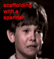 a picture of a boy with the words " scaffolding with a spanner " above it