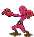 a pixel art drawing of a red and purple monster with long arms and legs .