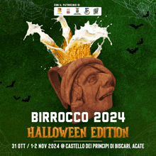 an advertisement for birrocco 2024 halloween edition with a statue of a witch