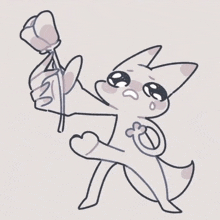 a drawing of a cat holding a rose with a heart on its chest .