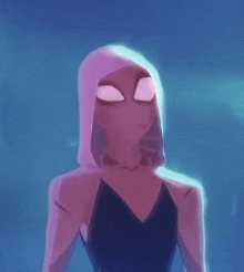 a close up of a spider-woman wearing a hooded top and a black dress .