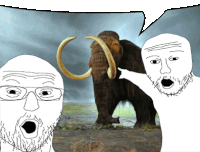 a drawing of a man pointing at an elephant