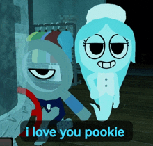 a cartoon character says i love you pookie next to a ghost