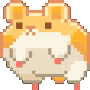 a pixel art hamster with a red tongue sticking out is standing on its hind legs .