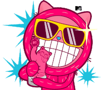 a cartoon drawing of a pink cat wearing sunglasses