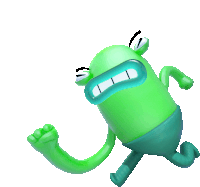 a green cartoon character with a very angry look on his face is running